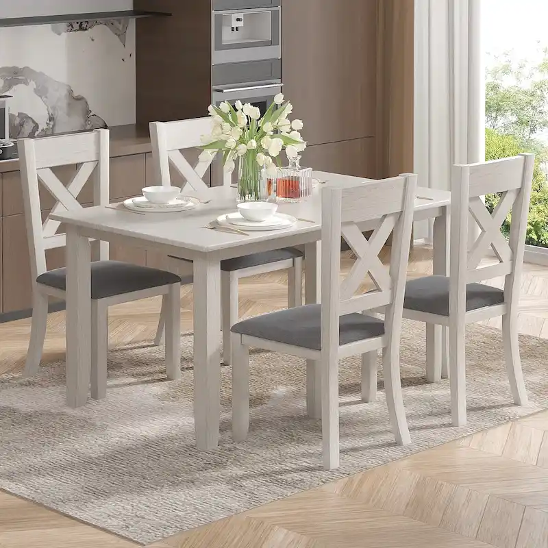 59 Inch Modern Wood Dining Table, Solid Wood Rectangular Dining Table for Kitchen