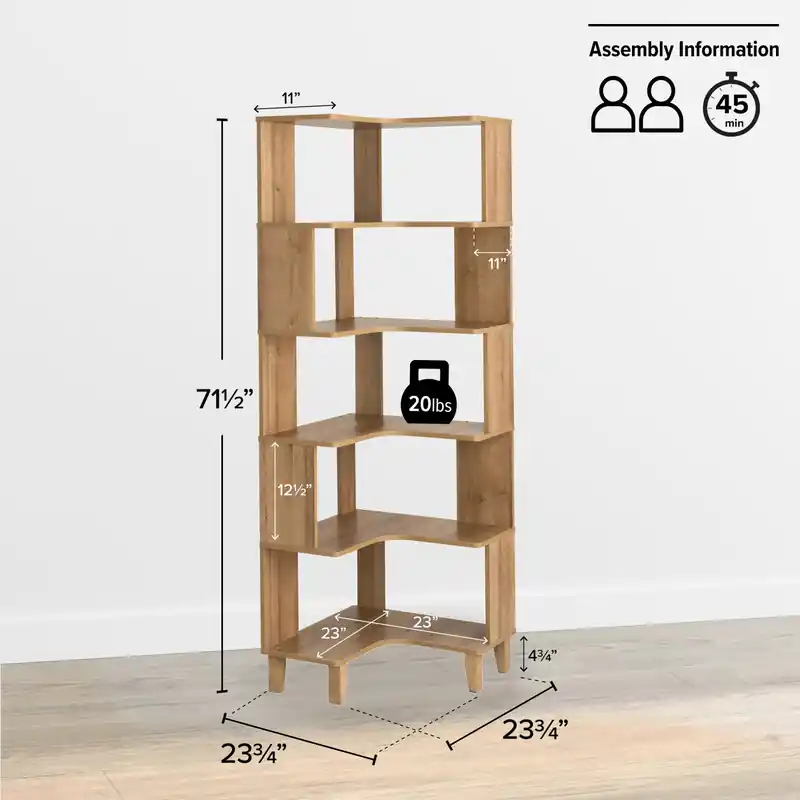 Corner Bookcase - Natural Oak