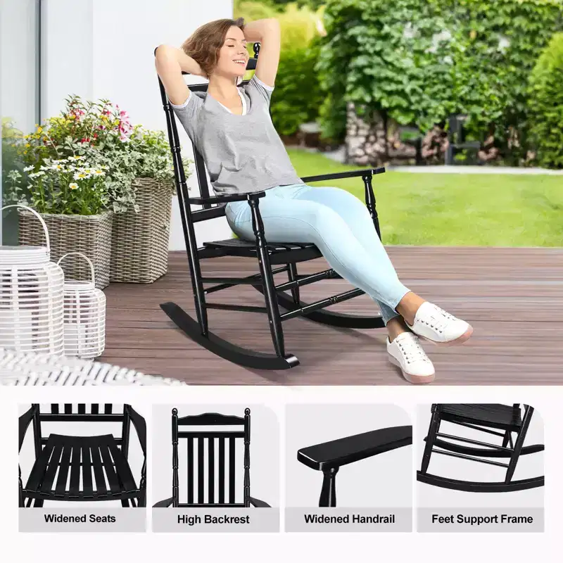 Karl Home | Lathe-Turned Solid Wood Patio Rocking Chairs (Set of 2)