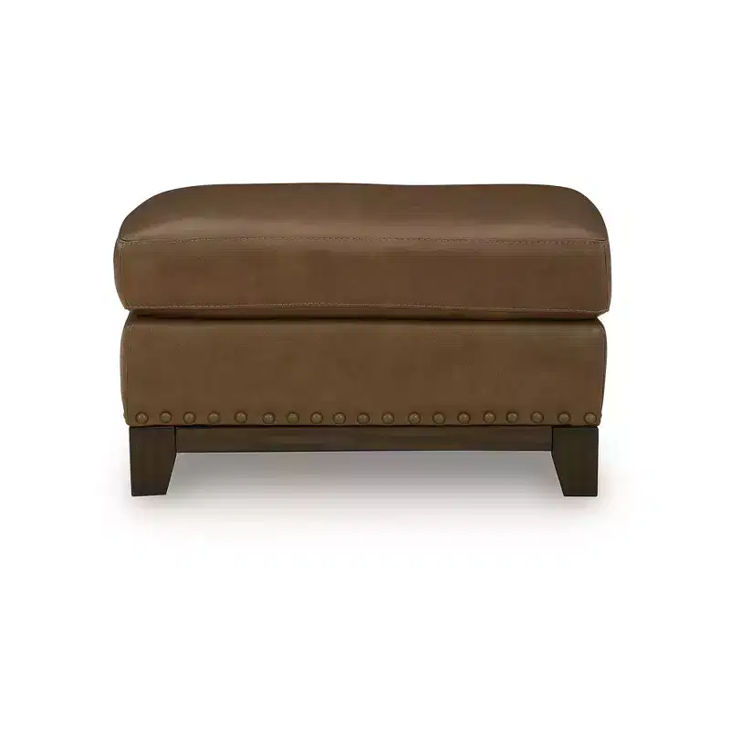 Amber Ottoman, Top Grain Leather Cushion with Nailhead Trim
