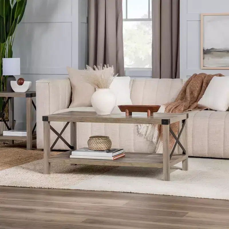 Farmhouse Metal-X Coffee Table with Lower Shelf