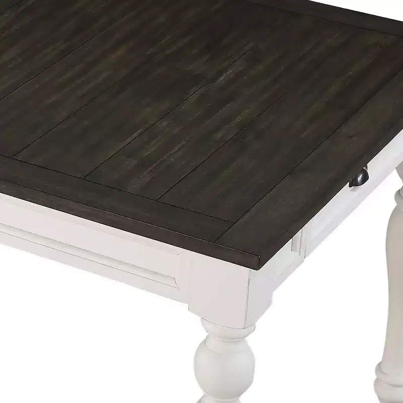Two-Toned Extendable Dining Table, Ivory/Charcoal, Seats 8 with Butterfly Leaf, Modern Farmhouse Style