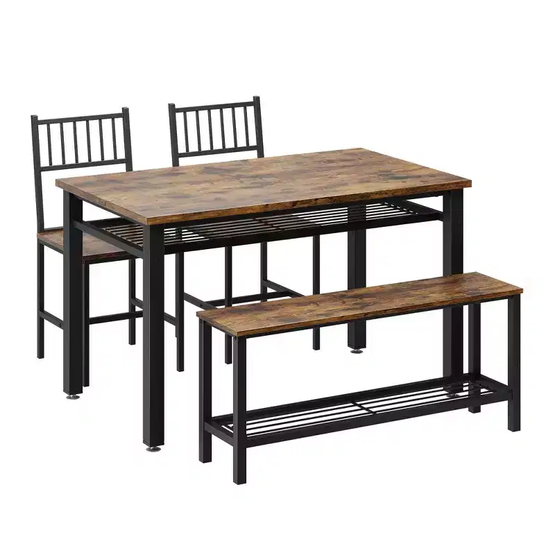 Modern Kitchen Table Chairs Set for 4,with Bench and Chairs,Kitchen Table Set with Storage Rack for Dining Room/Farmhouse/Kitchen/Apartment