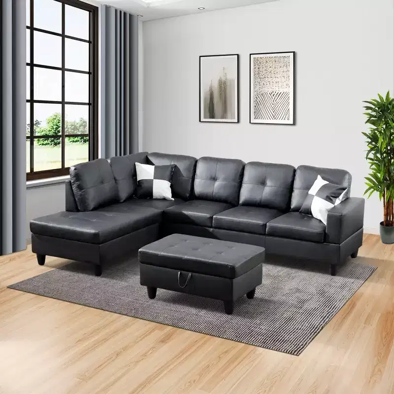 Contemporary Black Leather Sectional Sofa