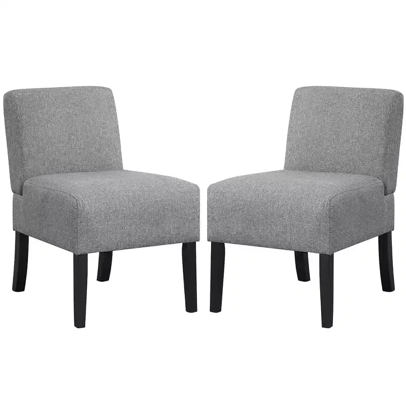 Costway 2PCS Armless Accent Chair w/ Rubber Wood Legs Modern Vanity Chair for Bedroom