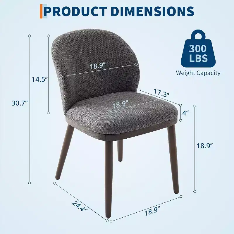 Modern Upholstered Dining Chairs Set of 2, Ergonomic Back, Sturdy Wood Legs, 265lbs Capacity, Comfortable Kitchen or Restaurant Seating, Linen