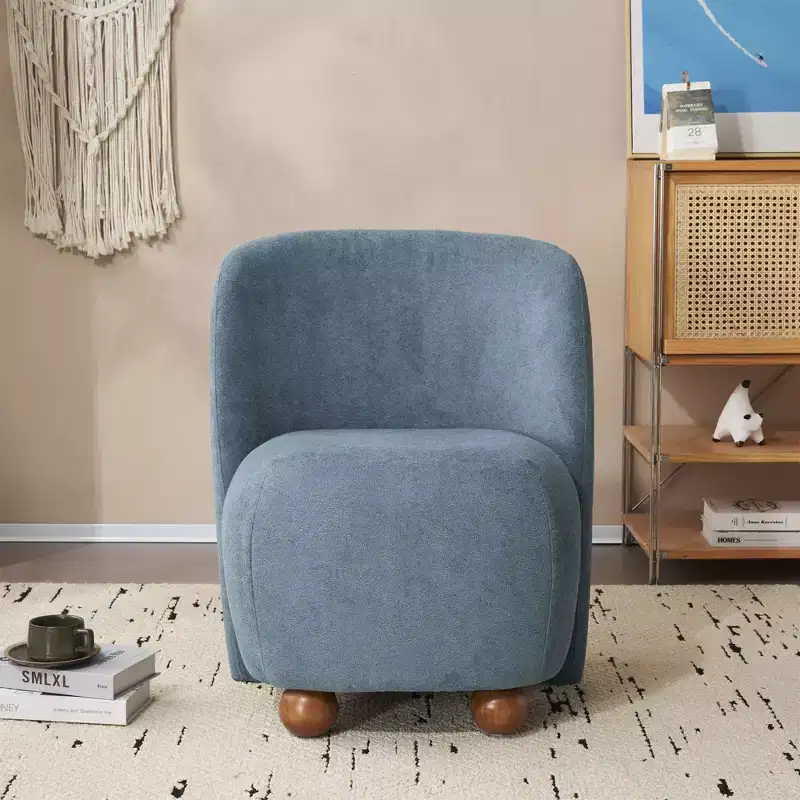 Okak Accent Chairs for Bedroom, Modern Low Back Accent Chair, Upholstered Armless Living Room Chairs, Round Pine Wood Feet