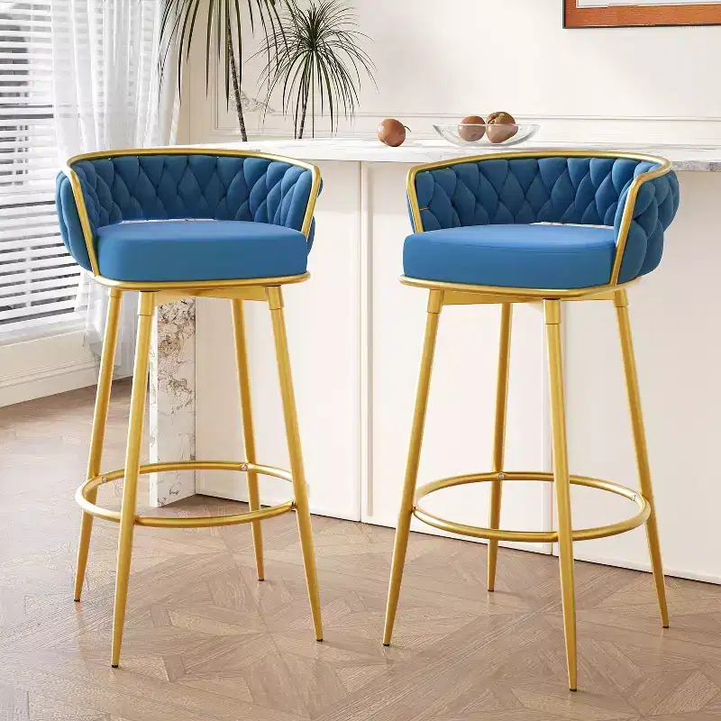 TUYOHW 31.5 Swivel Counter Height Bar Stools, Luxury Golden Metal Base Bar Stools with Hand-Woven Backrest, 286lbs Capacity
