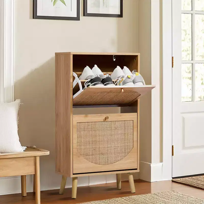Rattan Shoe Cabinet with 2 Flip Drawers