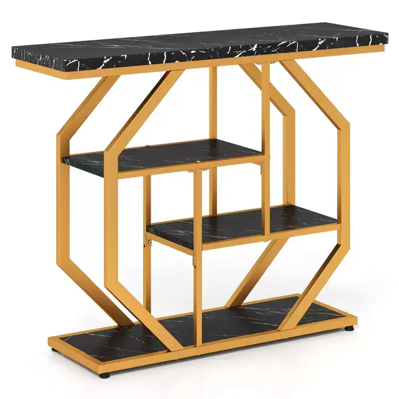 Costway 40'' Console Table w/Storage Shelves Geometric Metal Frame for Hallway Entrance