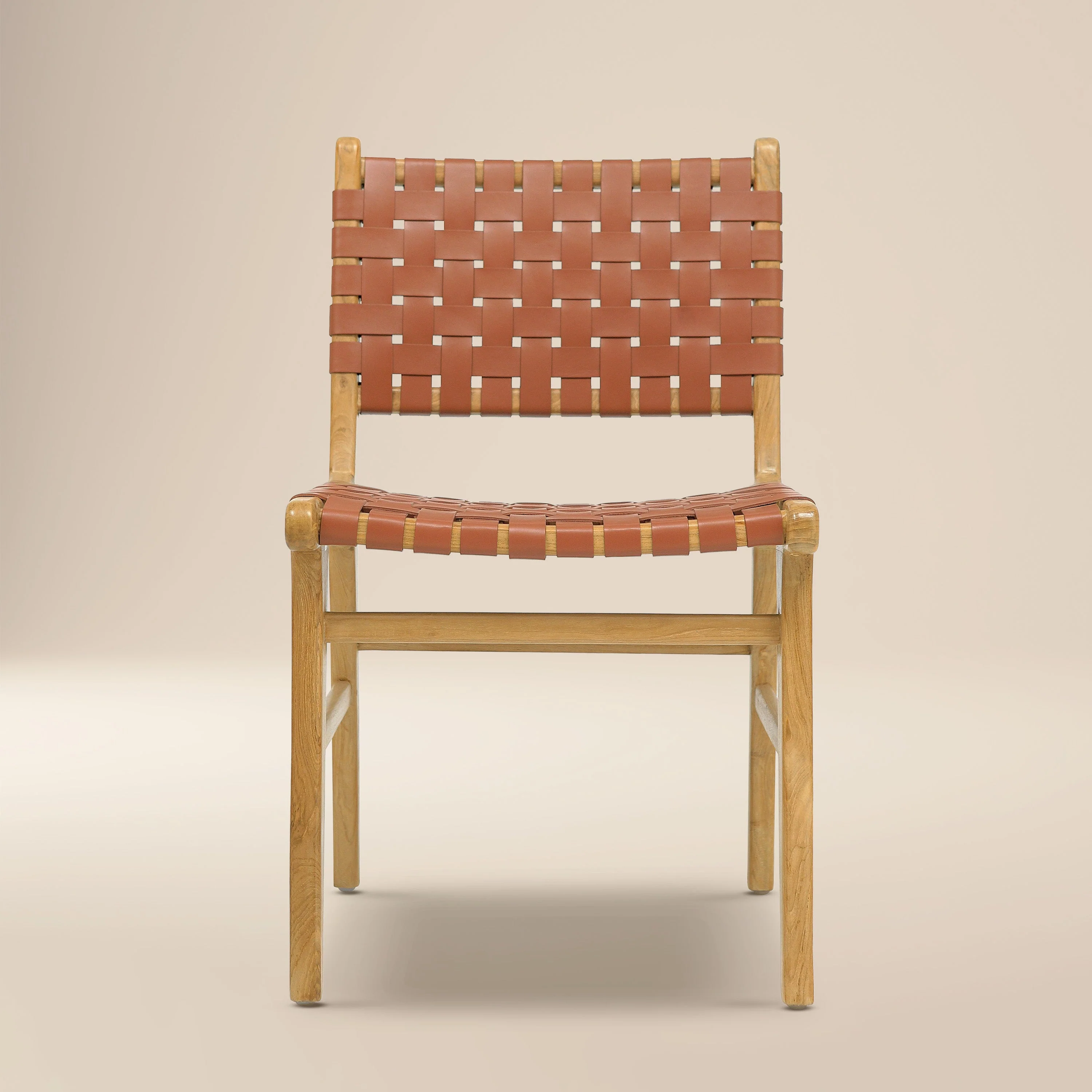 Modern Fauve Tan Teak & Leather Dining Chair with Kiln-Dried Wood