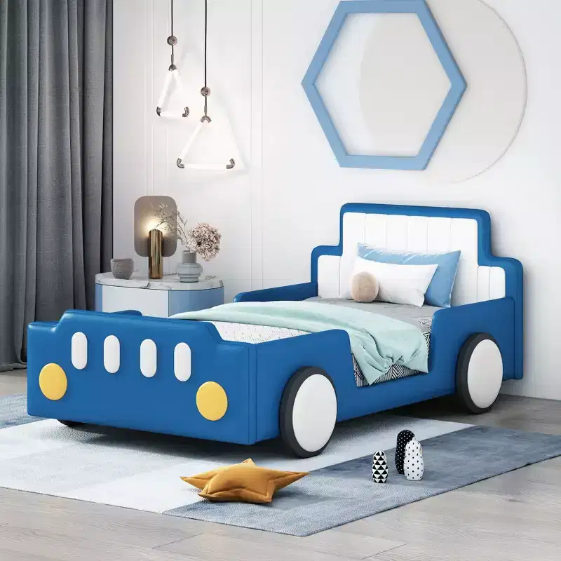 Twin Size Race Car-Shaped Platform Bed with Wheels