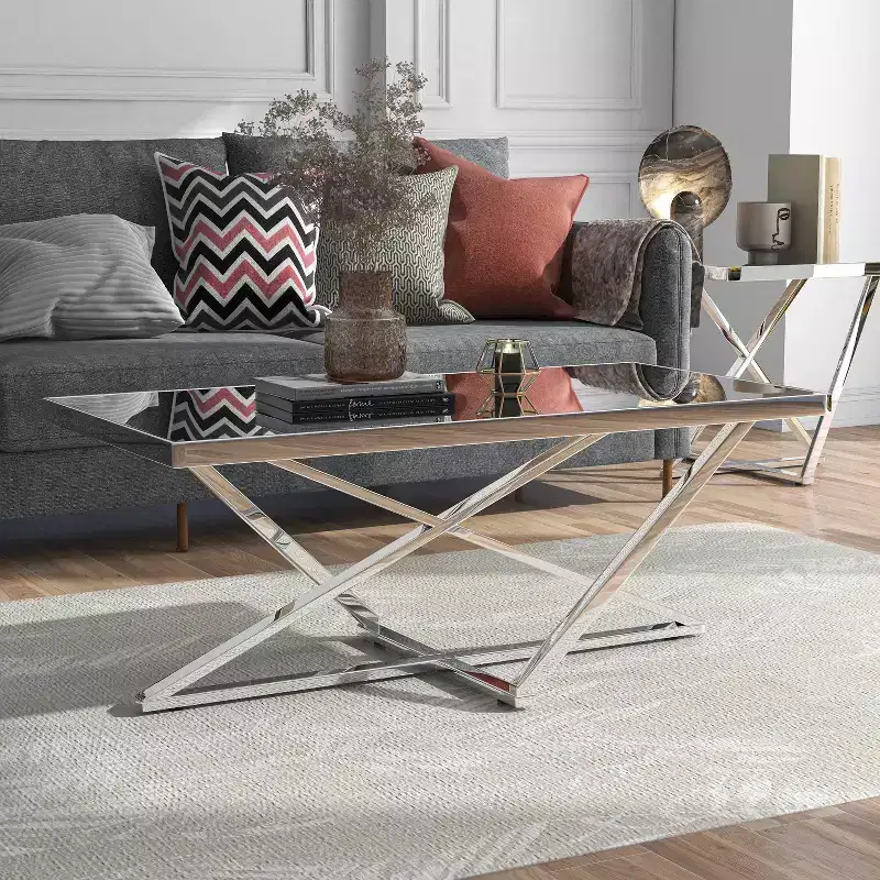 Drubeck Mirrored Rectangle Coffee Table Chrome - HOMES: Inside + Out