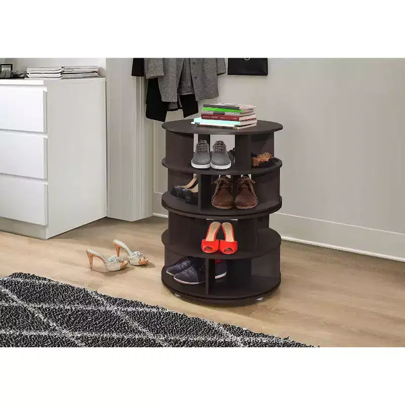 4-Tier 360° Rotating Shoe Rack, Holds 16 Pairs, Lazy Susan Shoe Organizer, Chocolate Finish