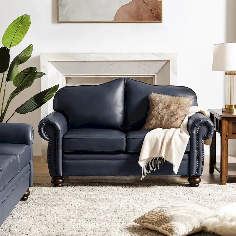 Angel Transitional Genuine Leather Sofa With Tufted Back by
