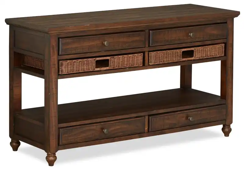 50 Rustic Sofa Table with Storage and Shelf - Dark Brown Wood
