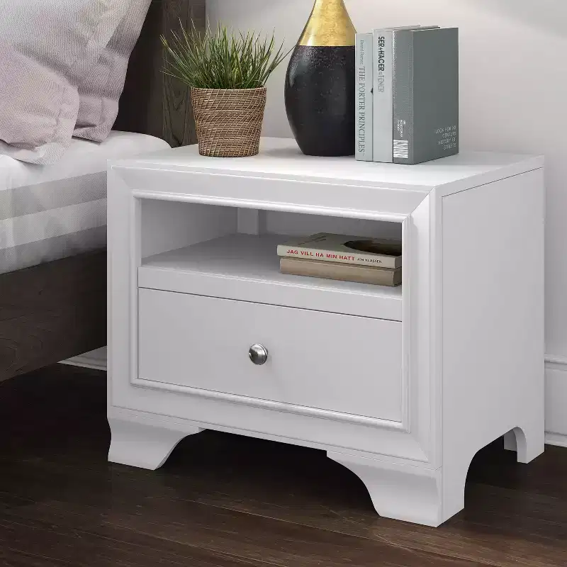 1-Drawer Nightstand with USB Charging White