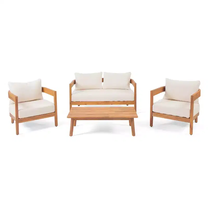 Christopher Knight Home Brooklyn Outdoor 4 Piece Acacia Wood Chat Set with Cushions
