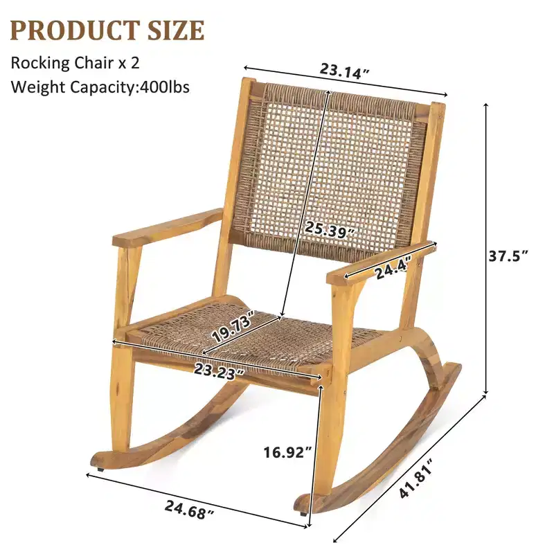 GDFStudio Antonio Patio Modern Acacia Wood Rocking Chair with Wicker Back and Seat (Set of 2)