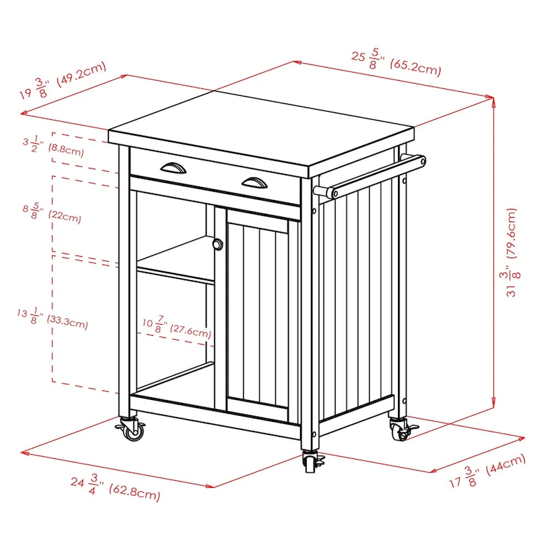Timber Kitchen Cart, Black - 27.76 x 19.37 x 34.02 inches