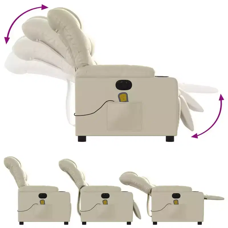 vidaXL Electric Massage Recliner Chair Cream Faux Leather