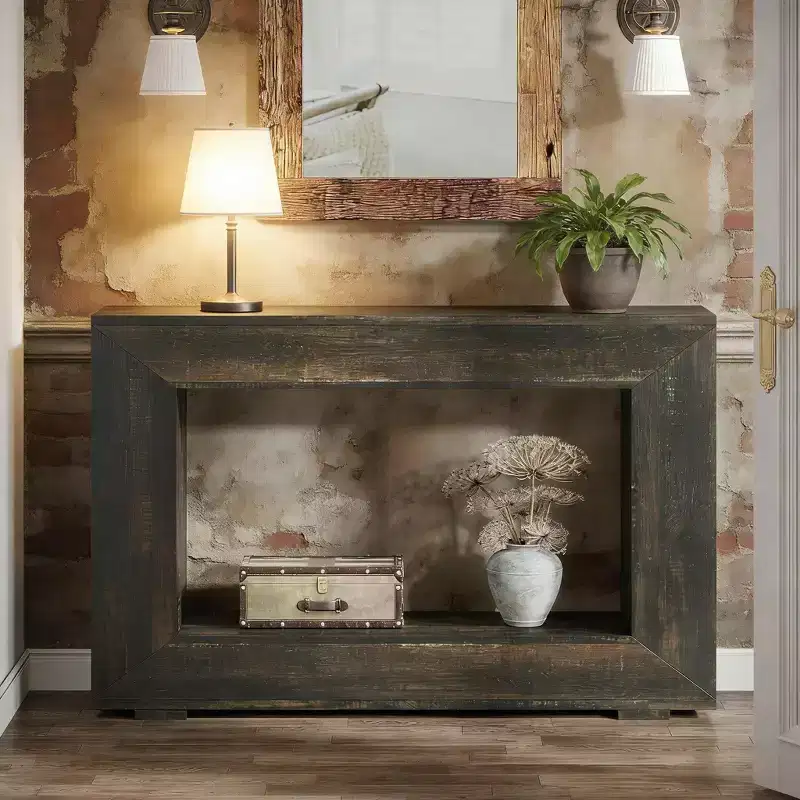 Farmhouse Console Table, Rustic Wood Entryway Sofa Table with Storage