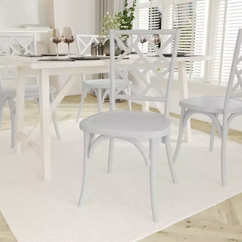 Emma and Oliver Solid Wood Stack Dining Chair with Decorative Back Design