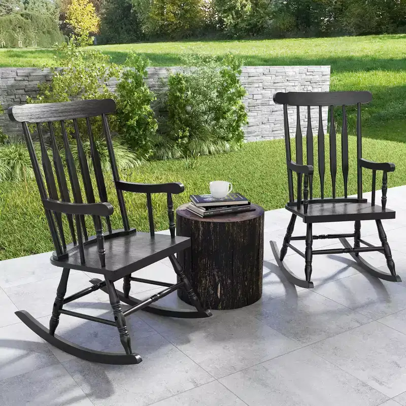 Costway Set of 2 Wood Rocking Chair Glossy Finish White\ Coffe