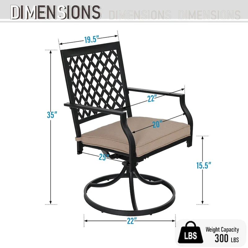 MAISON ARTS 6-Piece Metal Patio Dining Set: 4 Swivel Chairs, 1 Steel Frame Square 37 Table and 1x10ft 3-Tier Red Umbrella