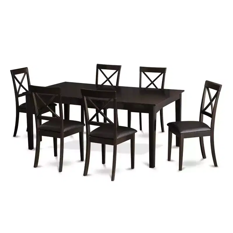 7 Piece Dining Set - Kitchen Table with Pedestal & Faux Leather Chairs - 42x72 Inch