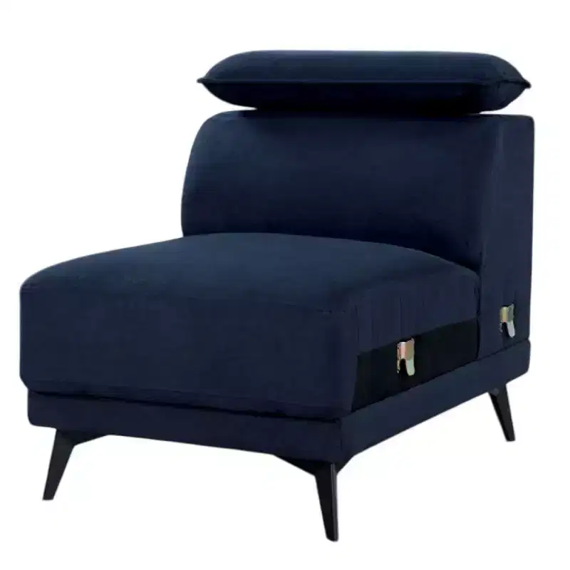 Royal Hampton Modular Armless Lounge Chair, Adjustable Headrest, Navy Blue Fabric