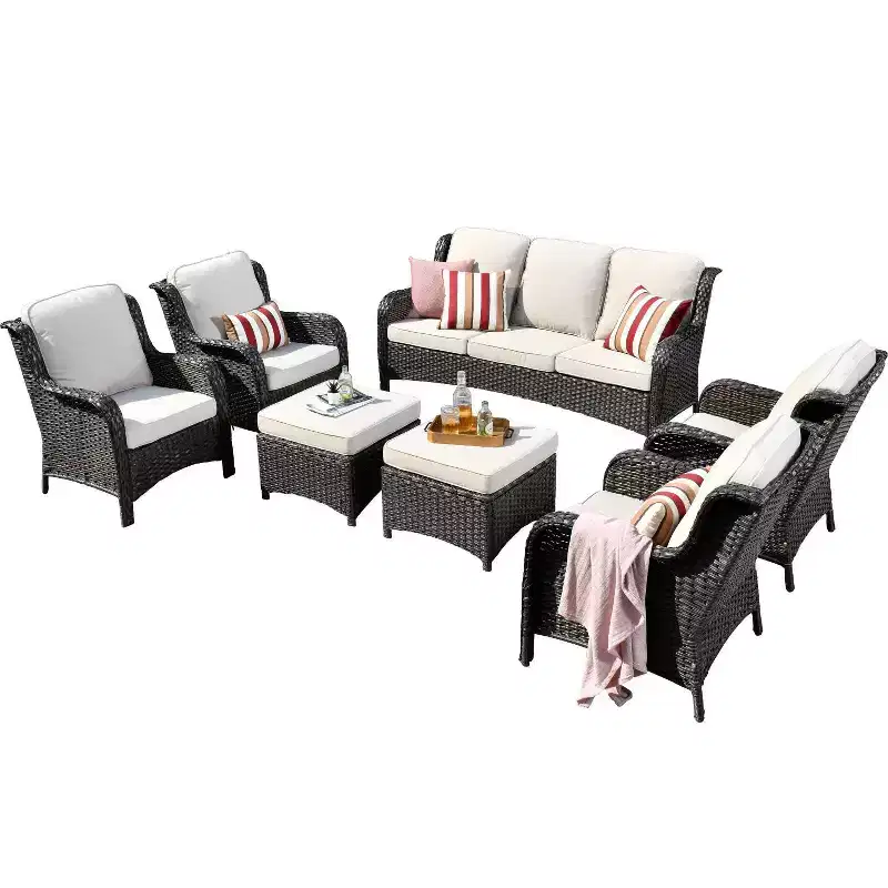 Ovios Orlando 7pc Gray Wicker Outdoor Patio Furniture Conversation Sofa Set with Cushions