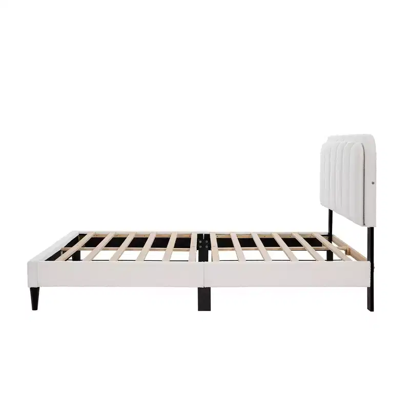 Christopher Knight Home Selene Modern Rubberwood Boucle Upholstered Bed with Light and Petal Headboard