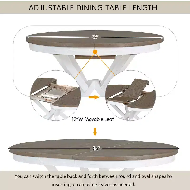 Whisen 5-Piece Extendable Wood Dining Table Set with 4-Upholstered Chairs