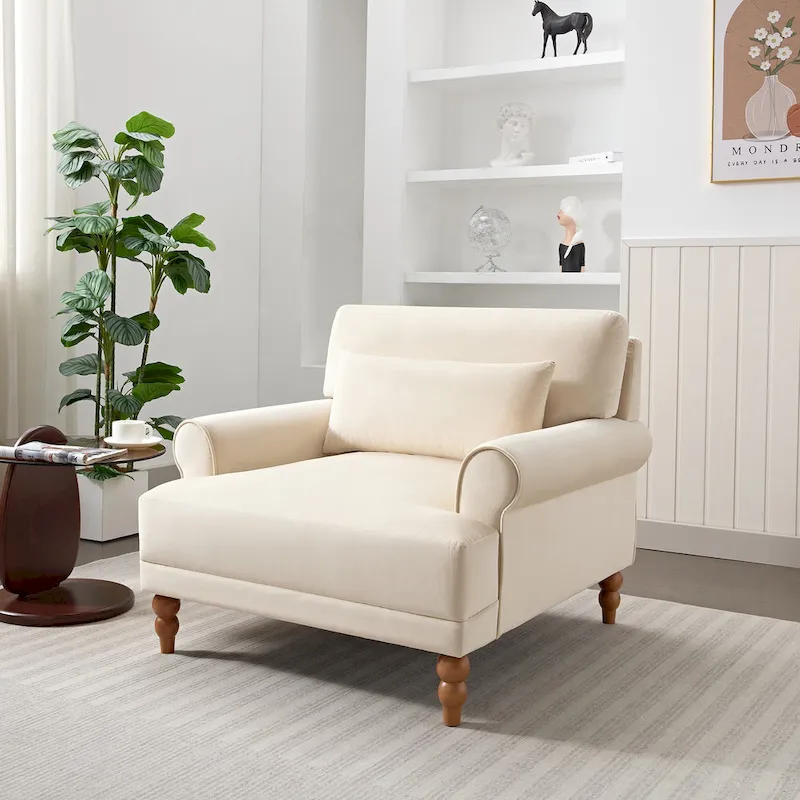 Beige 37.8 Velvet Accent Chair