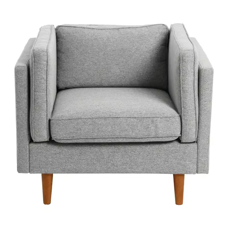 Modern Upholstered High Sided Arm Chair with Solid Wood Legs