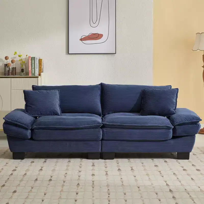MAYEERTY Corduroy Loveseat Upholstered Deep Seat Comfortable Sofa with Pillows for Bedroom Living Room Office Blue