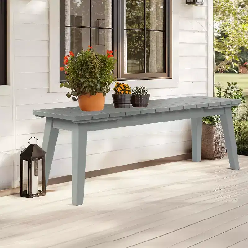 VINGLI Outdoor Wooden Bench, 45 2-Person Backless Dining Bench, Weatherproof Outdoor Patio Bench for Porch Entryway Garden (1, Gray)