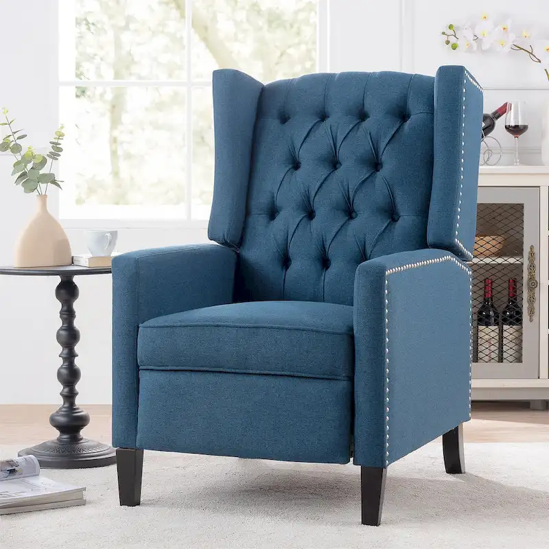 27 Wide Upholstered Manual Recliner, Wing Sofa Chair with Wood Legs