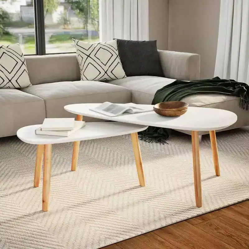 Coffee Table Set of 2 White Solid pinewood, MDF Medium Durable