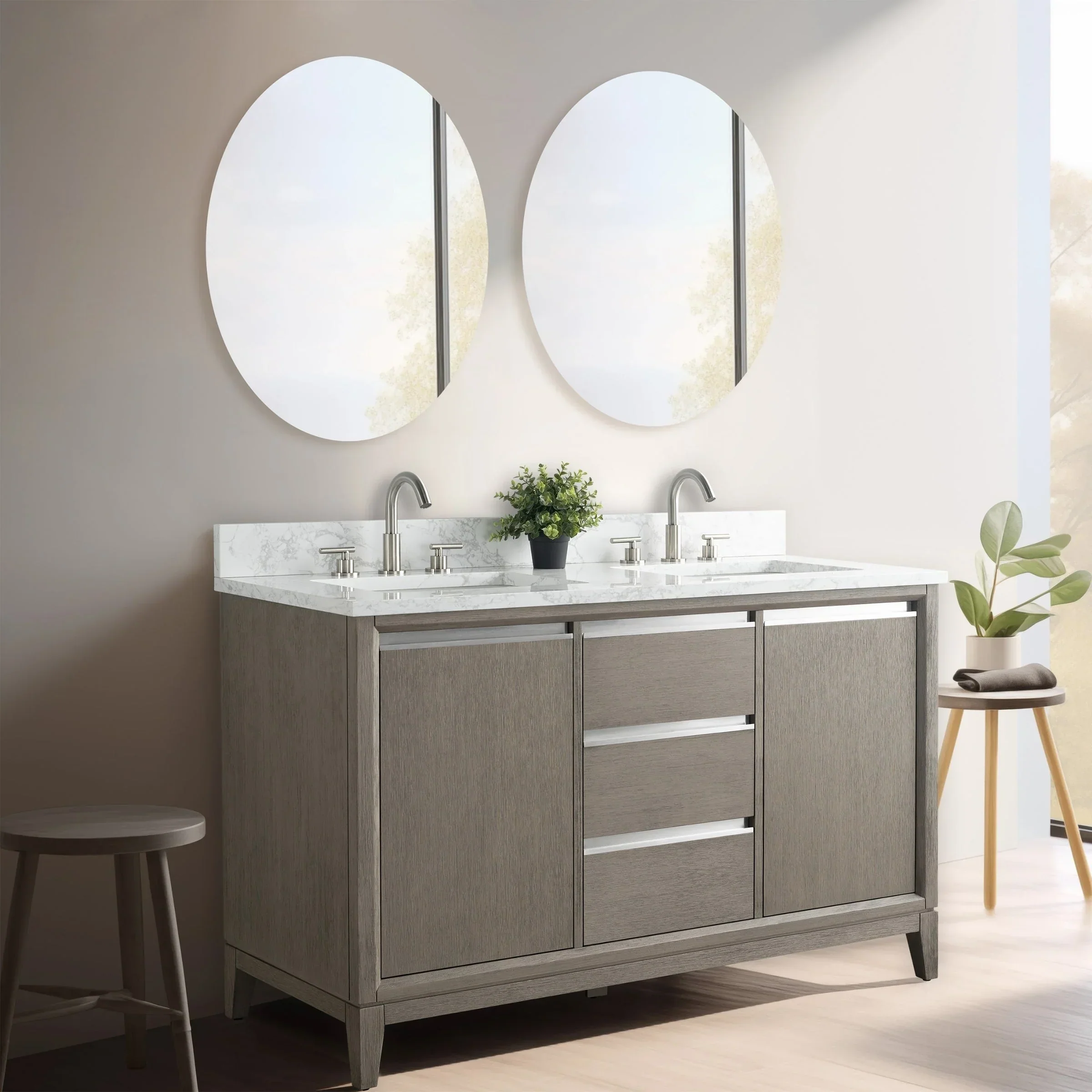 Vanity Art Bathroom Vanity with Ceramic Sink and Engineered Marble Top