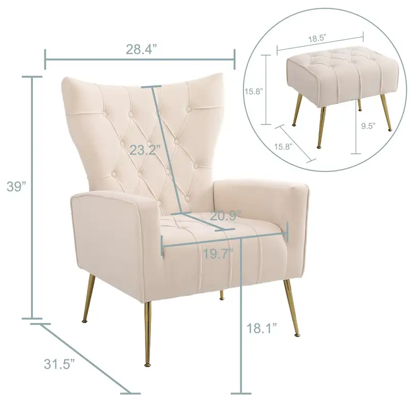 Upholstered Wingback Chair with Ottoman