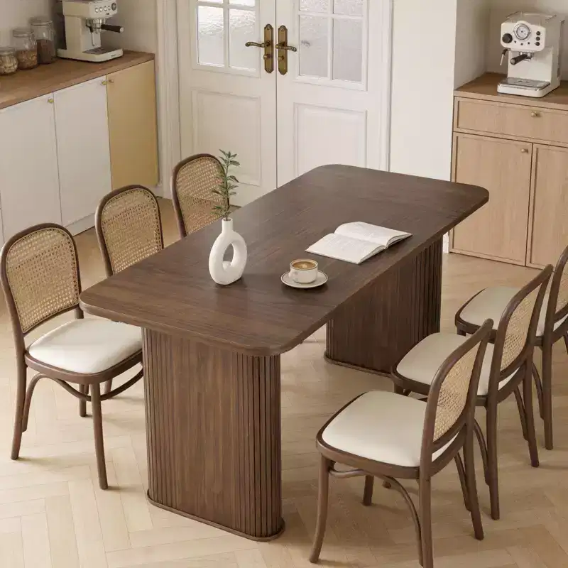 Spacious 62 Modern Dining Table for 6-8  Rectangular Black Walnut Tabletop  Sturdy Pedestal Legs  Ideal for Kitchen, Dining Room, or Conference