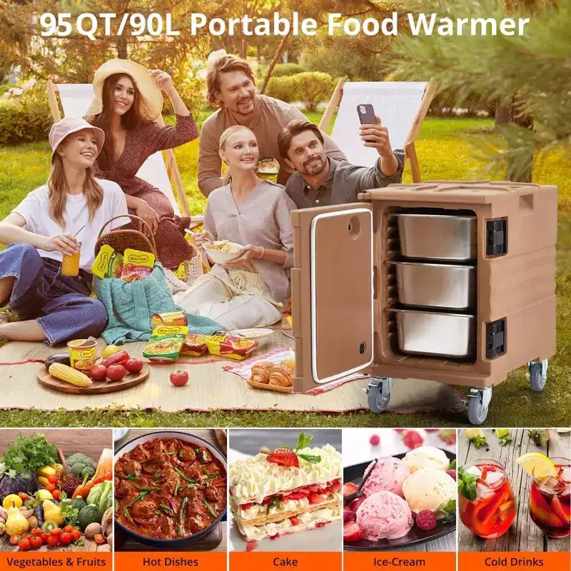 Premium Catering Food Warmer - Insulated Hot/Cold Carrier for 6 Full-Size Pans with Heavy-Duty Casters