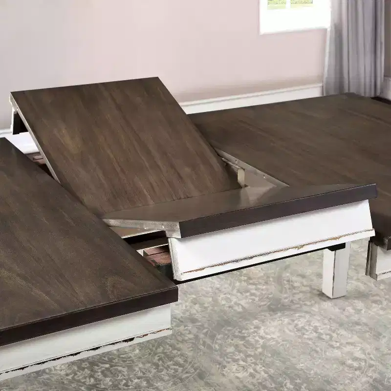 78 Inch Butterfly Leaf Extendable Dining Table in Weathered White and Dark Walnut