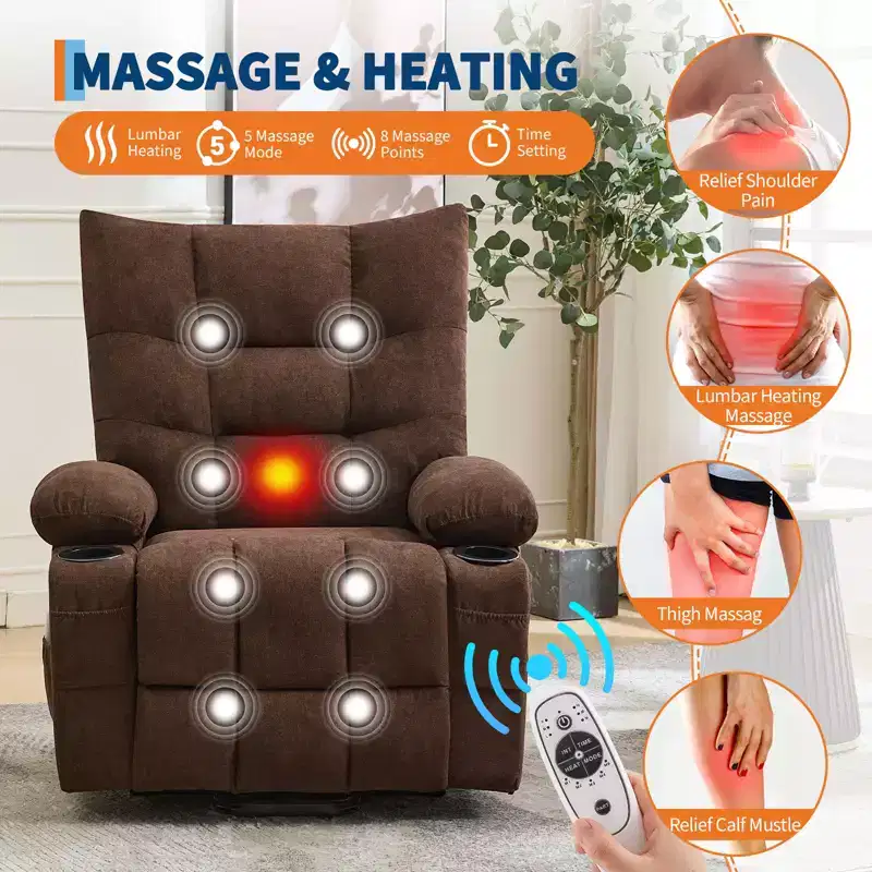 Power Lift Recliner Chair, Electric Massage & Heat Recliner with 45 Assist Stand, with Soft Padded Upholstery, Side Pocket & Cup Holders