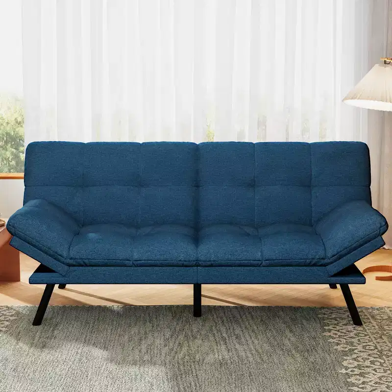 71 Convertible Futon Sofa Bed,Modern Linen Futon Couch with Detachable Cushion,Adjustable Backrest & Armrest
