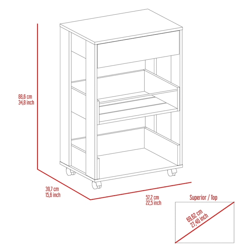 FM Furniture Gladiolus Kitchen Island, Two Cabinets, Three Open Shelves