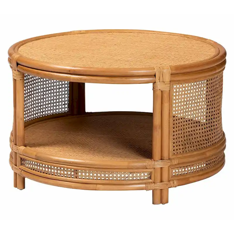 Modern Bohemian Natural Brown Rattan Coffee Table