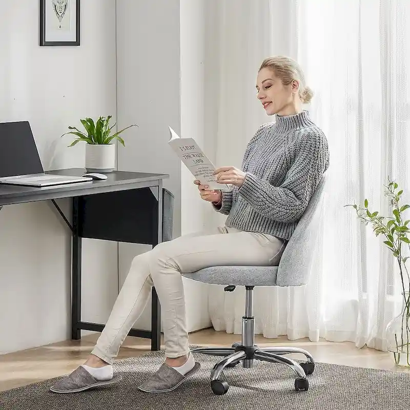 Office Chair with Wheels, Adjustable Height Fabric Upholstered Computer Desk Chair Swivel